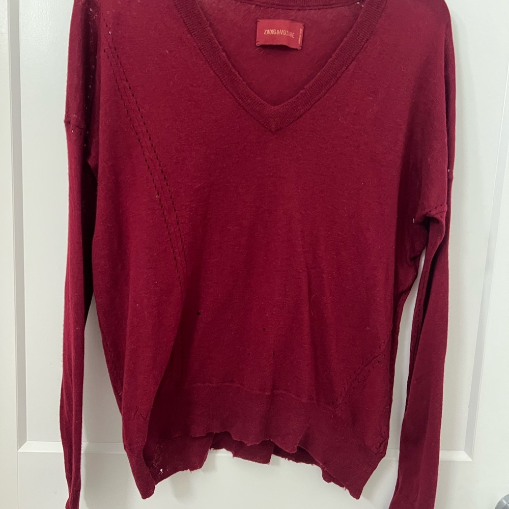 Zadig & Voltaire Red V-Neck Cashmere Sweater S